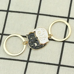 Couple Keychain Sun Moon Cat Matching Keychain Cute Animal Lover Bag Pendant Lovers Keyring For Husband Wife Gifts