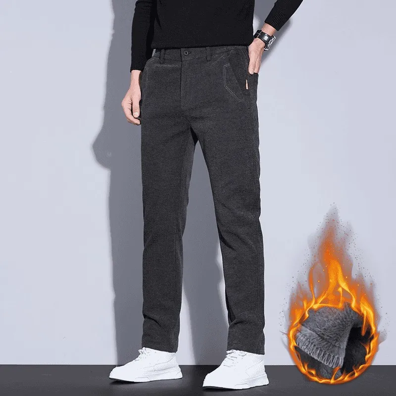 

Серые повседневные брюки на флисовой подкладке, мужские осенние спортивные брюки прямого кроя для активного отдыха, модные деловые мужские брюки