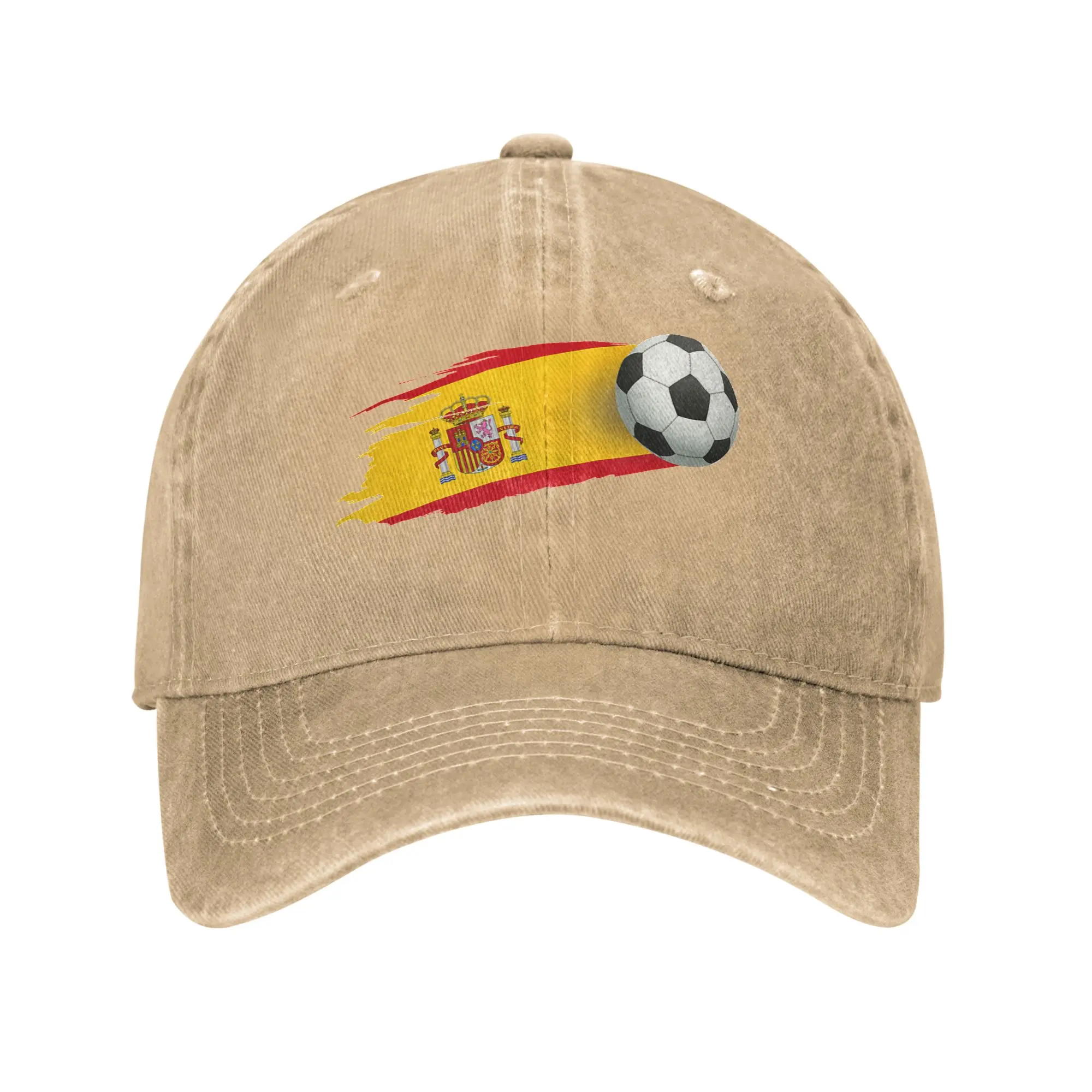 2026 New  Spain Soccer Fan Flag Print Washed Cotton Baseball Cap Adjustable Unisex Casual Sports Hat For Supporters