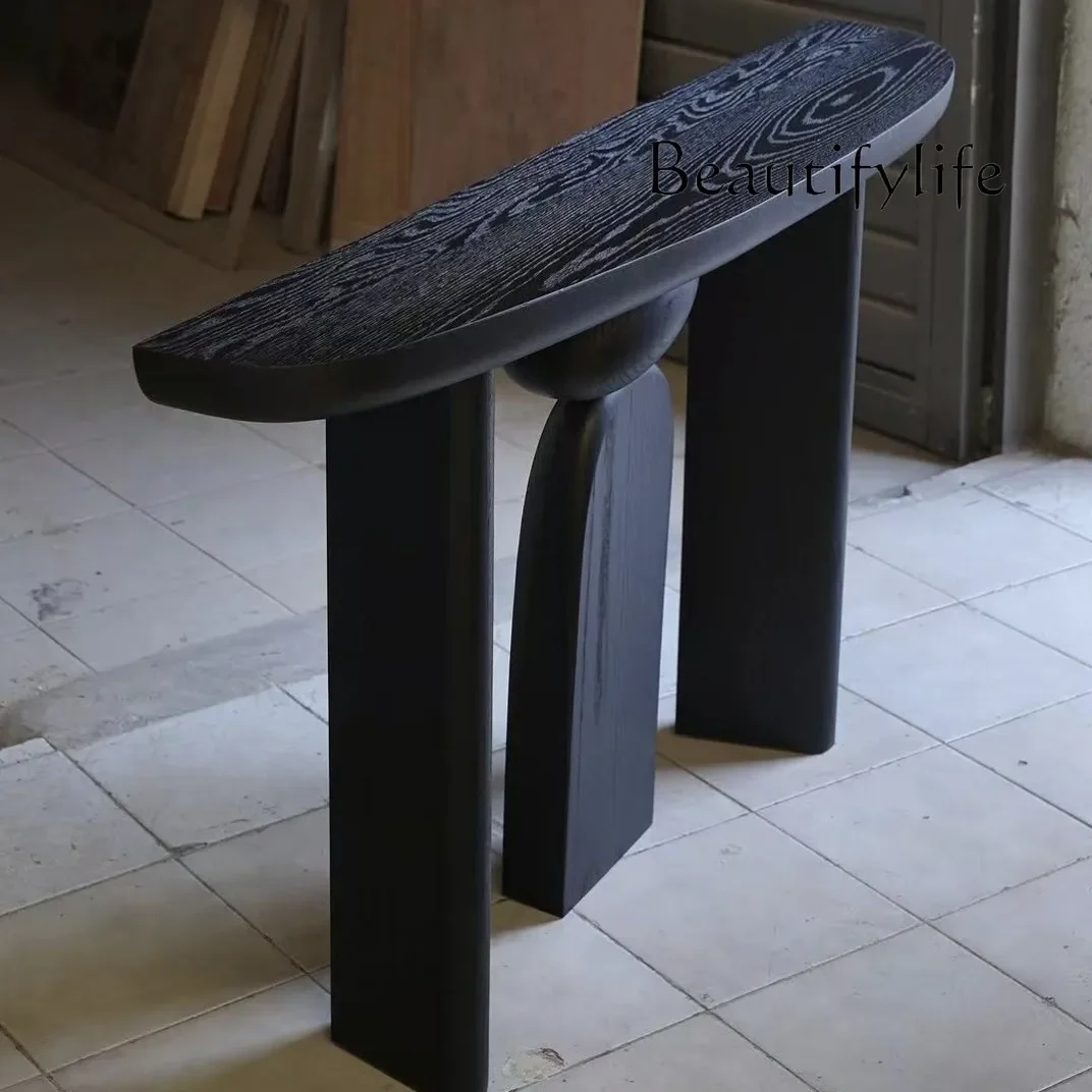 

X Medieval Black Entrance Table Small Apartment Narrow Desk Designer Living Room Wall View Table Ash Wood Strip