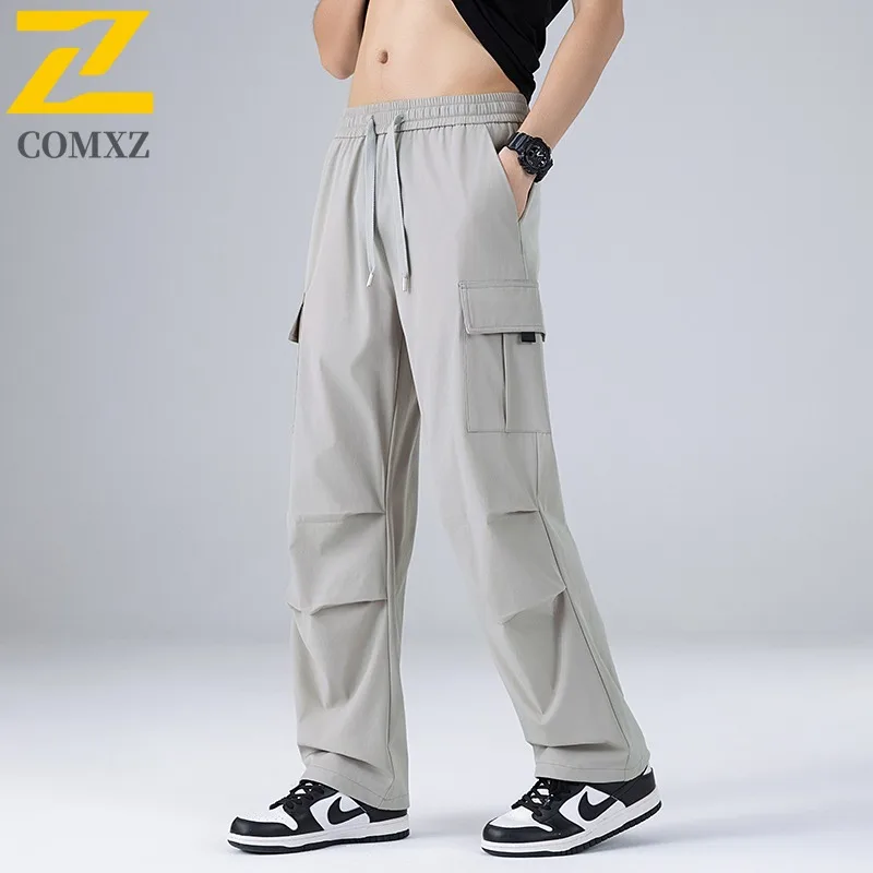 

COMXZ Men Outdoor Hiking Workwear Pants Autumn Loose Fit Straight Leg Cargo Tactical Casual Streetwear Durable Utility Trousers