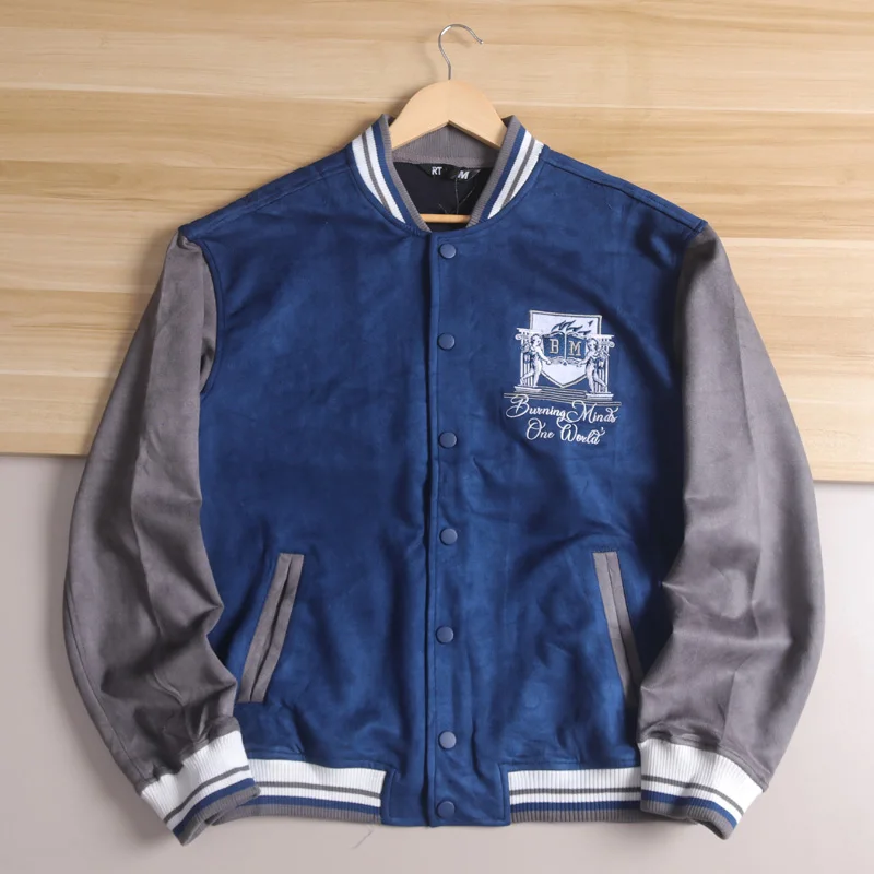 

American College Sle Elastic Breathable Suede Jaet Autumn Men's Faion Embroidery Baseball orm Casual Outerwear