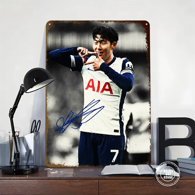 Son Heung Min 3D Printed Texture Poster Personalized Wall Art Retro Metal Tin Signs for Gaming Room Decoration Items Man Cave