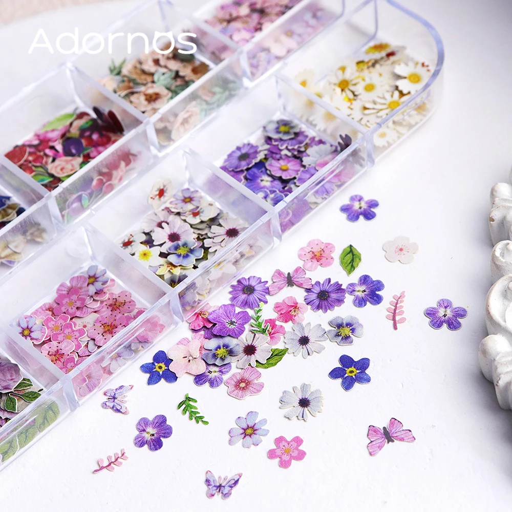 12 شبكة زهرة لب الخشب رقائق راتنجات الايبوكسي ملء الورد القزحية Vetiver زهرة فراشة شكل ورق زينة زهرة Crafts بها بنفسك الحرف #2