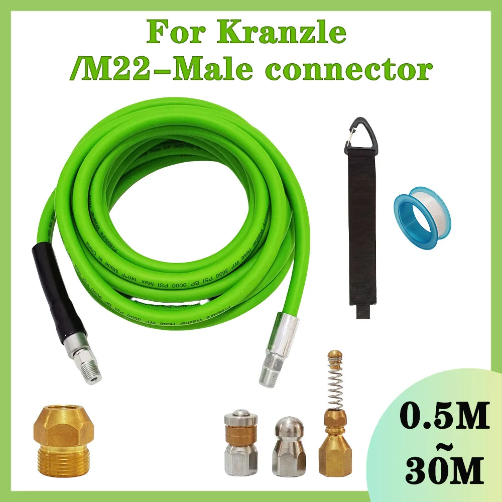 

Sewer Drain Water Cleaning Hose Pipe Cleaning Kit Super Flexible Pressure Washer Hose 0.5~30M For Kranzle /M22-Male connector