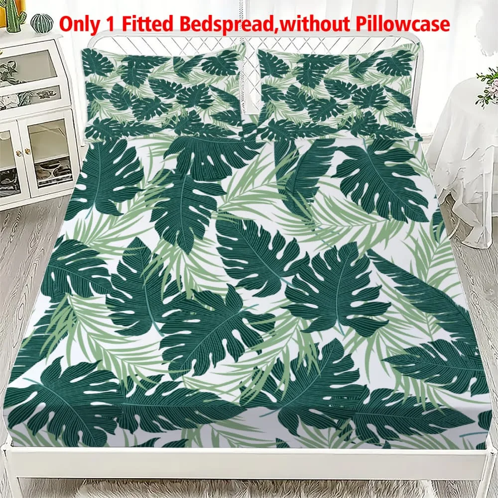 1 Stück Tropisches Monstera- & Palmblatt-Muster Spannbettlaken mit Tiefen Taschen, Elastischer Matratzenbezug für Einzel-, Doppel-, Queen- und King-Betten, Schlafzimmer-Dekoration