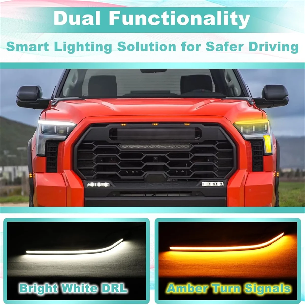 

LED Daytime Running Lights for Toyota Tundra Sequoia 2022 2023 White DRL Amber Turn Signal Lights