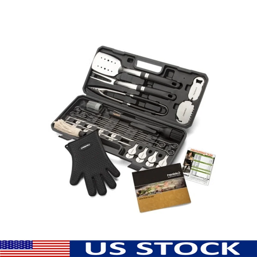 

36 Piece BBQ Grill Tool Set with Spatula Tongs Fork Basting Brush Skewers Corn Holders Recipe Book Storage Case