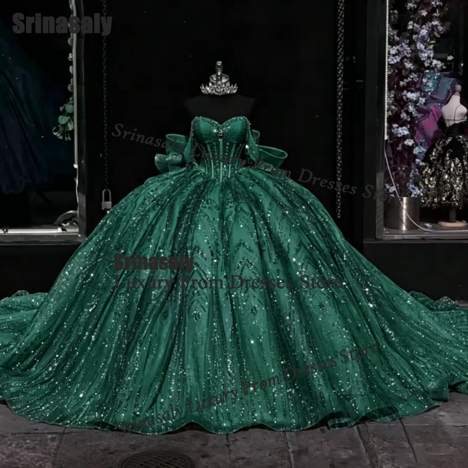 Vestidos de Quinceañera Personalizados con Lentejuelas, Vestidos de Gala sin Tirantes para Dulces 16 y 15 Años, Vestidos Mexicanos Brillantes con Lazo, Vestidos de 15 Años