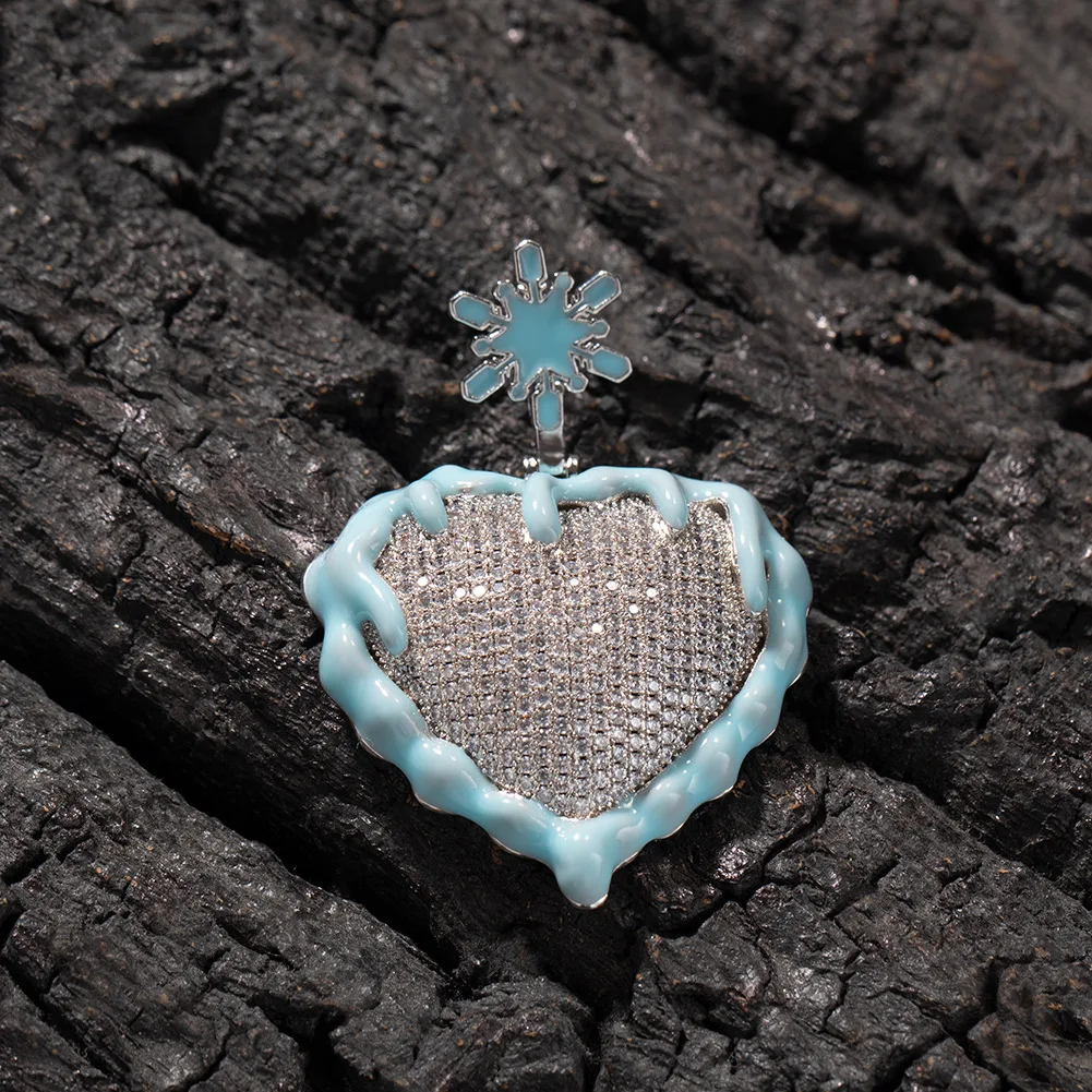Fire Heart Water Drops Iced Out Bling Bling Pendant Necklace Mirco Pave Prong Setting Night Light New Hip Hop Jewelry BP082