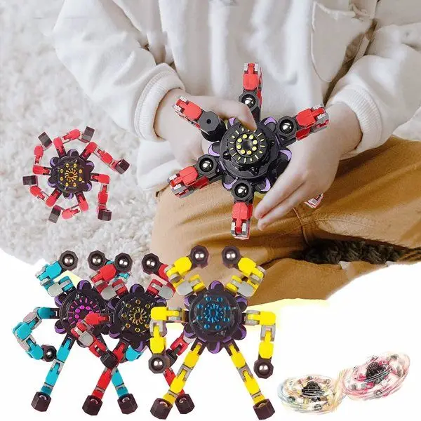 8-pack vervormbaar fidget-robotspeelgoed - ABS-kunststof draaiende gyro voor kinderen, doe-het-zelf vervormbare robotvingertopspinner voor stressverhouder