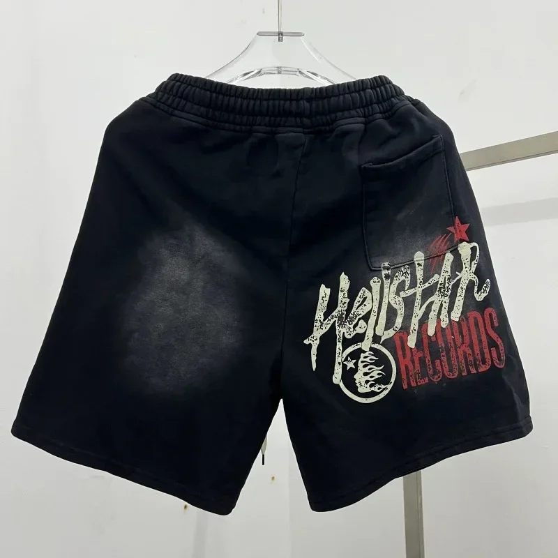 

24ss Hell Star Oversized Shorts For Men Women Washed Black Pure Cotton Y2K Shorts