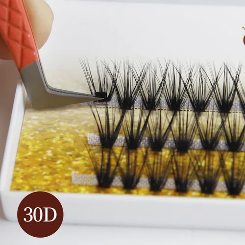 Imagen 2 del producto Mechones esponjosos 30D/40D, pestañas postizas en racimo, extensión de pestañas autoadhesiva DIY, suministros de pestañas individuales de 8-16mm, envío directo