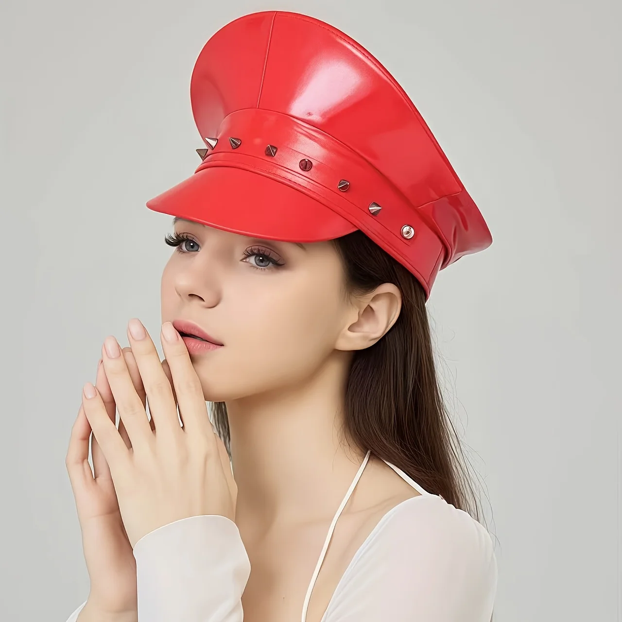 HongLuan  Laser Leather Captain Hat Rhinestone & Military Caps for Woman, Rave Festivals Accessories ＆ Party Cap Man Cosplay Fem