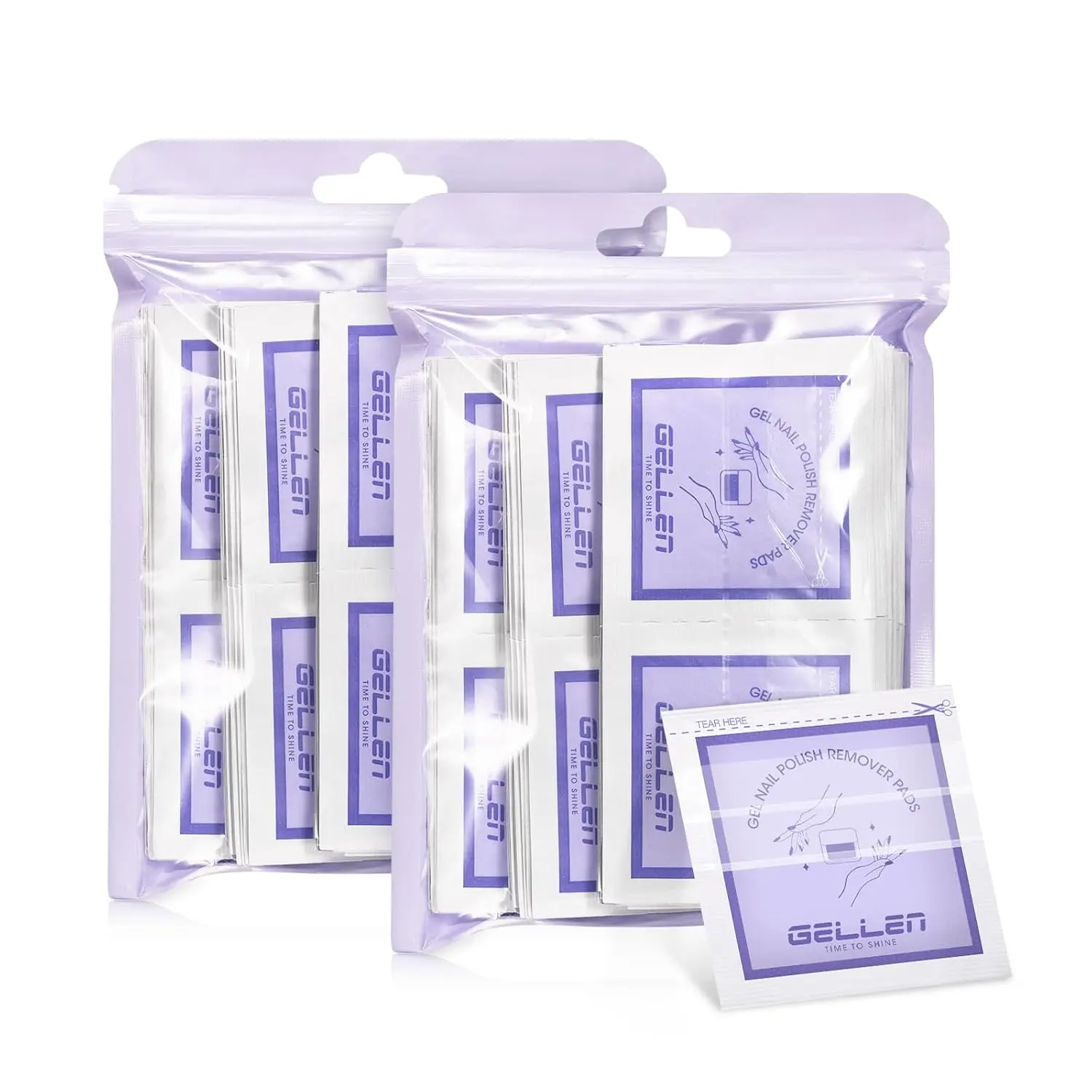 GELLEN 100 Pads Nail Polish Remover Wipes Acetone Gel Cleanser Pads Individually Wrapped Quick Easy Removal Nail Art Supplies