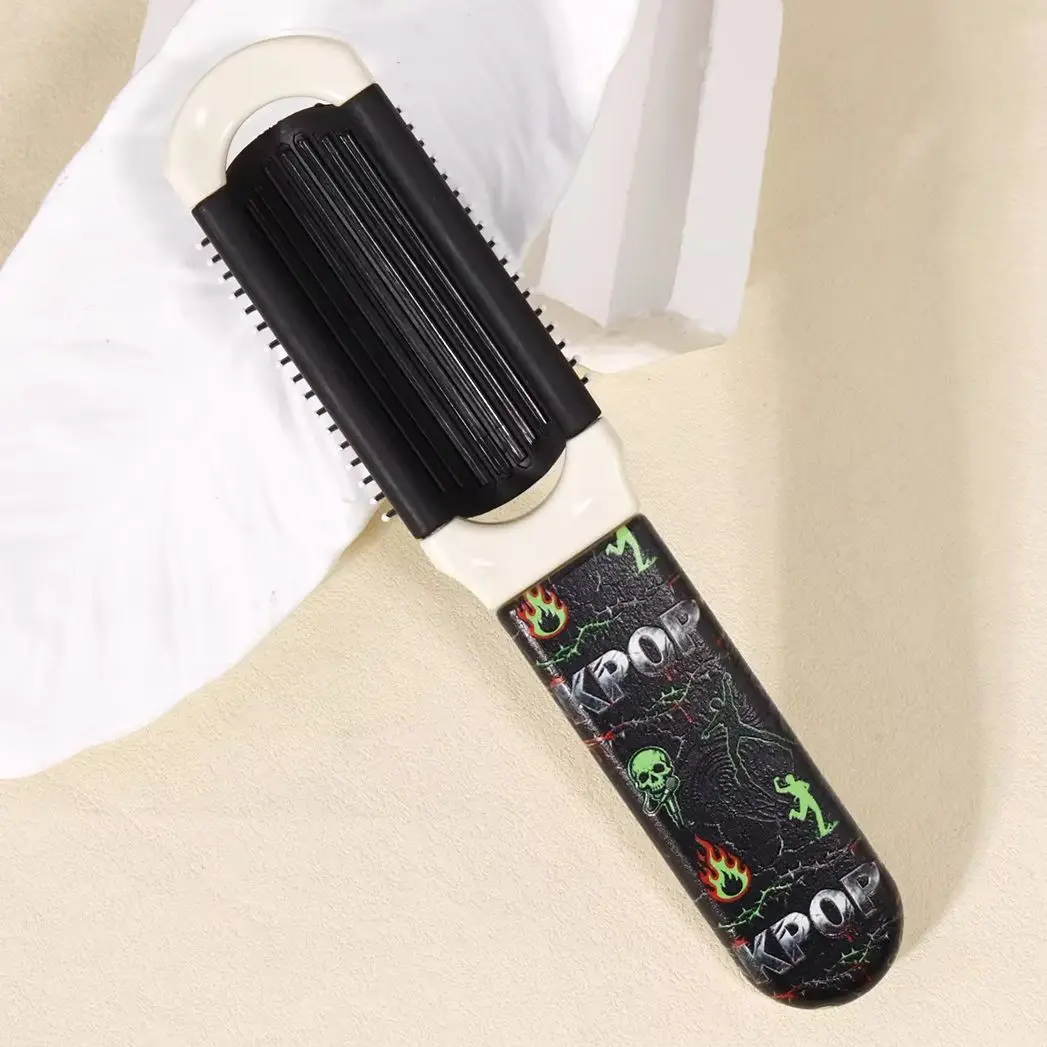 فرشاة شعر قابلة للطي تحت عنوان Kpop مع مرآة - مشط تدليك الجيب المدمج، للاستخدام أثناء السفر/الاستخدام اليومي، هدية مروحة، خاصة للشعر المستعار الحقيقي