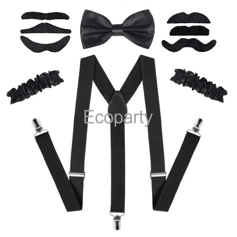 New 1920s Mens Great Gatsby Cosplay Costume Suit 8pcs Men Gangster Party Props Hat Cigar Suspender Pocket Watch Accessories Set