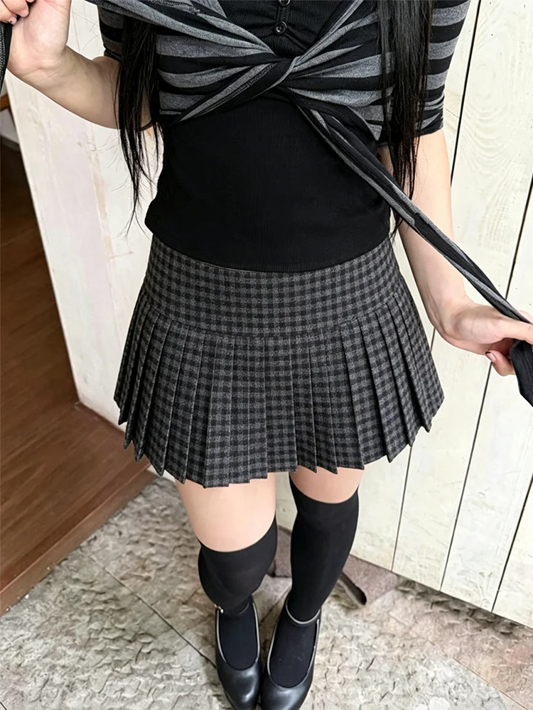 Y2K Aesthetics Women Fashion Cutecore Millennial Lolita Harajuku Plaid Mini Skirt Japanese Retro Gyaru High Waist Pleated Skirts