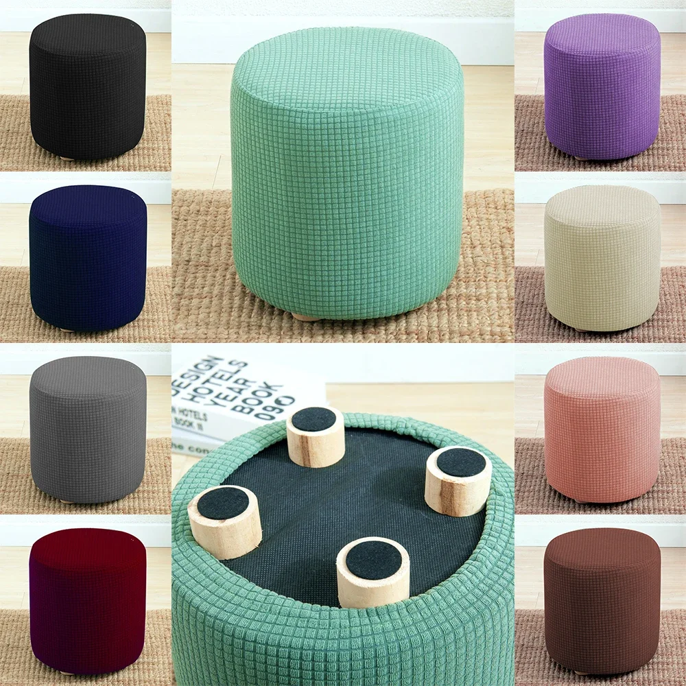 

Stretch Round Ottoman Cover Jacquard Cylinder Footstool Protector Slipcover Living Room Chair Covers Housse Banquette