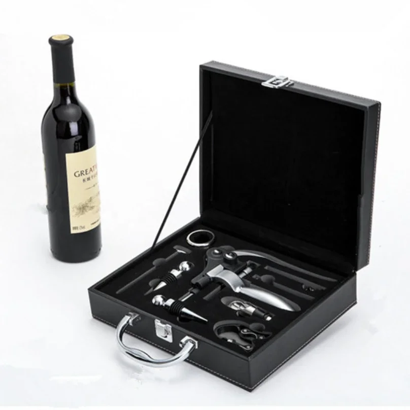 Wine Corkscrew Gift Set Wooden Box Nine-Piece Set Set Gift Box Leather Box  Screwdriver Cork