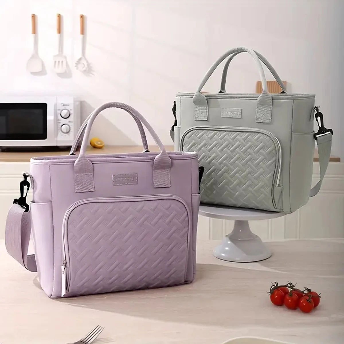 Große Isolierte Lunch-Tasche, Kühltasche, Handwaschbar, Langlebige Polyester-Lunchbox mit Gepolstertem Schultergurt für Arbeit, Schule, Picknicks – Detail 1