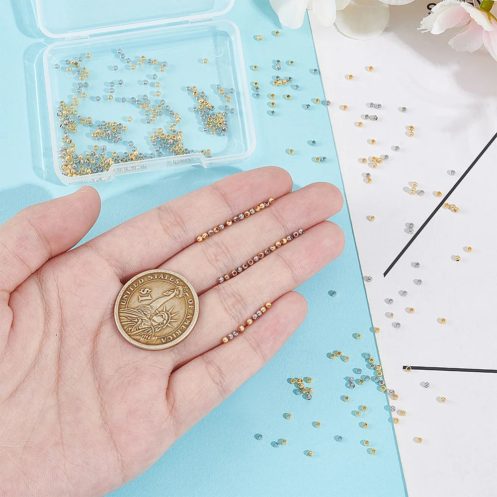 400 pcs Real 18K Gold Plated Spacer Beads 2mm Round Brass Crimp Beads Metal Smooth Bead Loose Beads for DIY Bracelet