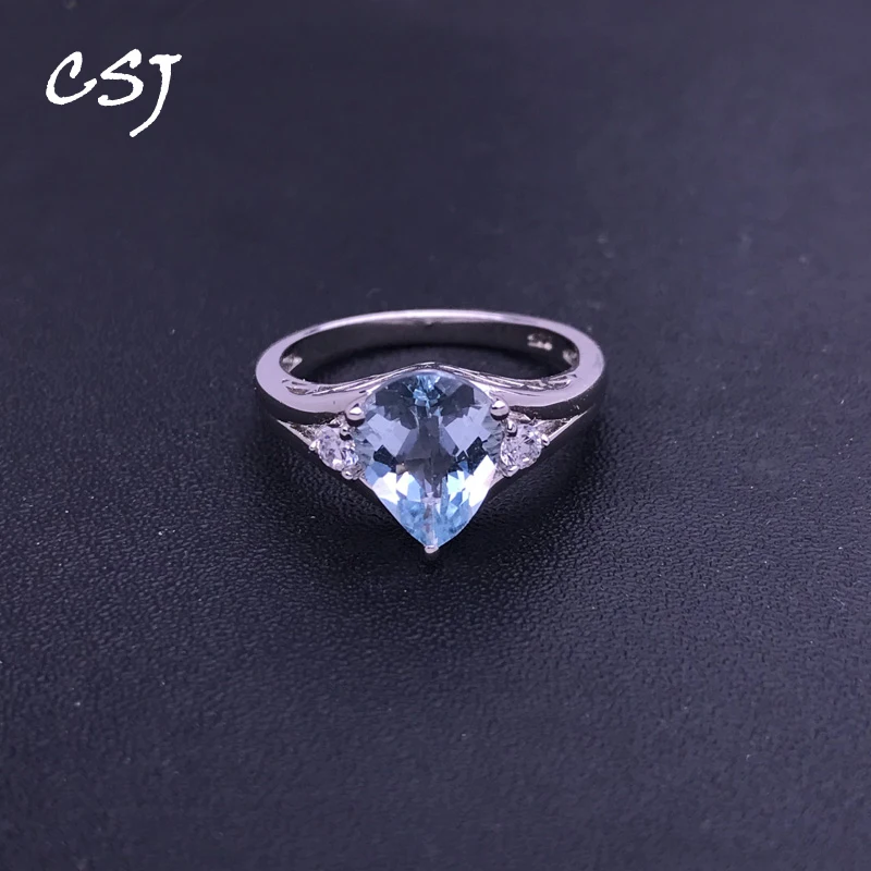 

CSJ Elegant 1.4ct Natural Aquamarine Ring Sterling 925 Silver Gemstone 7*9mm for Women Party BirthdayJewelry Gift