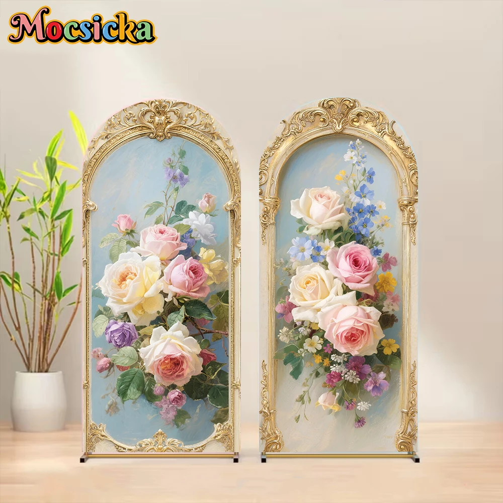 Mocsicka Flowers Arch Backdrop Cover Soft Double-Sided Girl Wedding Arched Background Birthday Party Photo Studio Shooting Props