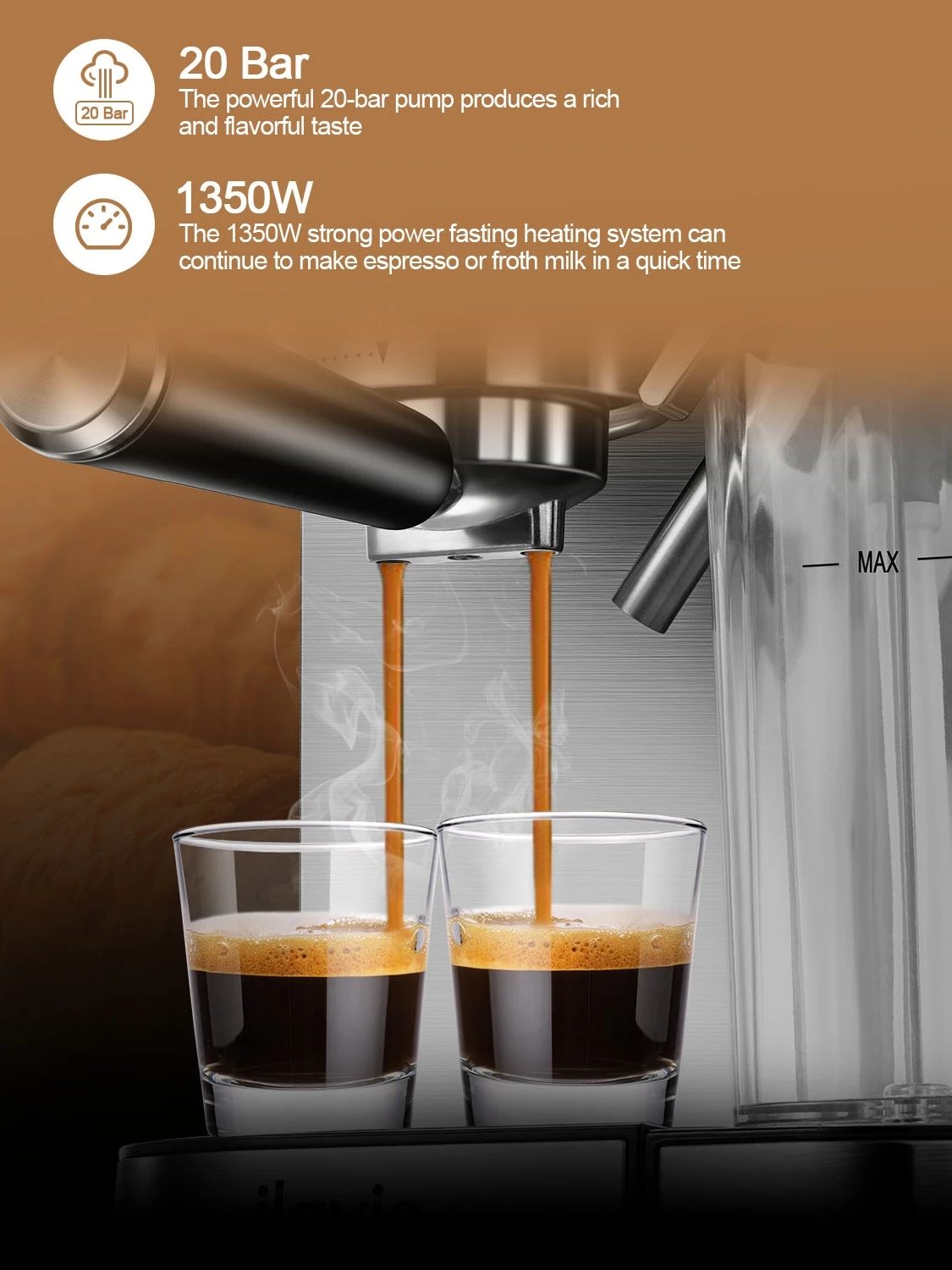 Mesin kopi Espresso 6-in-1, pengocok susu bawaan 1000ML tangki air Espresso 20 Bar mesin Espresso Cappuccino latte 1350W