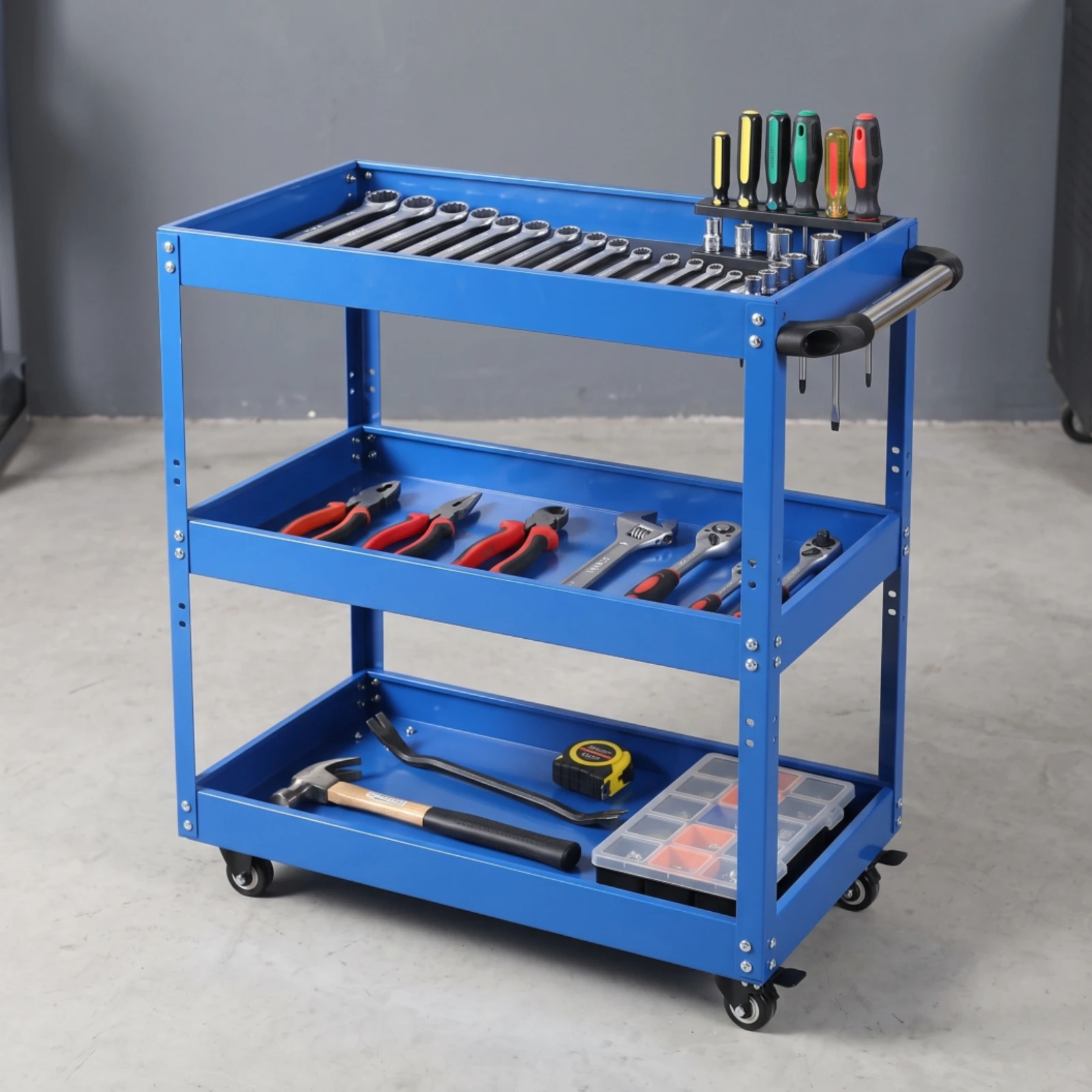 3-Tier Tool Cart with Pegboard - Workshop Tools Organizer 评论和价格