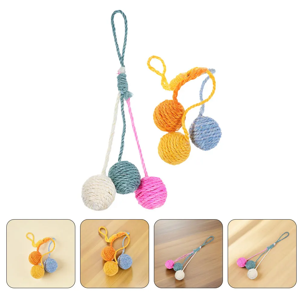 

2 pcs Sisal Ball Cat Toys Durable Hanging Interactive Scratching Balls Vibrant Colors Space Saving Design Pet Entertainment