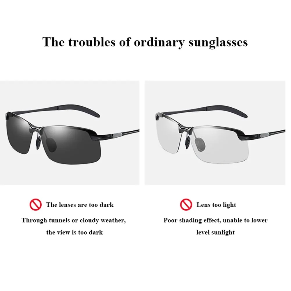 Photochromic Sunglasses Men Polarized Driving Chameleon Glasses Male Change Color Sun Glasses Day Night Vision Driver Eyewear