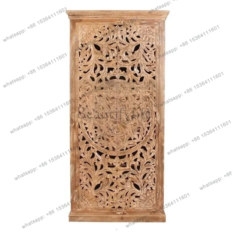 PG French retro old double door wardrobe American solid wood hollow carved locker bedroom wardrobe