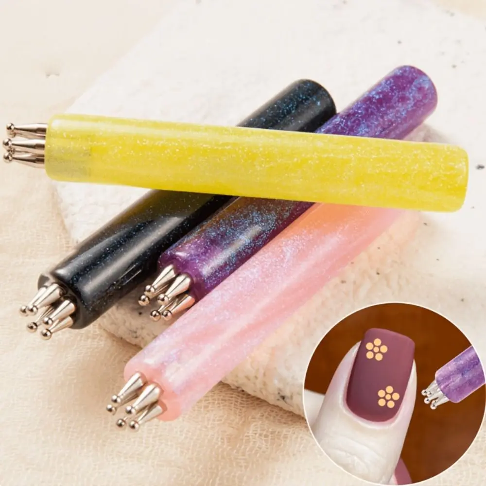 Multi-purpose Nail Art Dotting Pen Glitter Handle Flower Design Rhinestones Pen 1.8mm Tip Manicure Drawing Pen Manicure