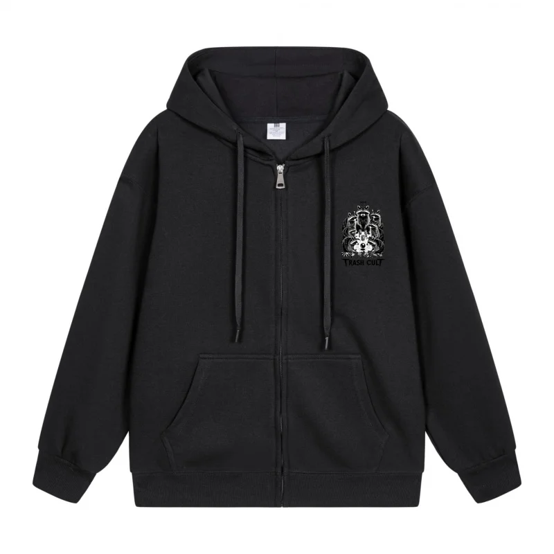 

Men's Zip-Up Hoodie Black Hoodie With Abstract Design Halloween in 2025 Casual Couples’ Style Halloween Theme Halloween Party O