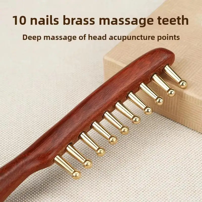Long Hair Head Therapy Meridian Comb Head Meridians Massage Comb Copper Wood Meridians Comb Needling Guasha Scalp Relax Tools