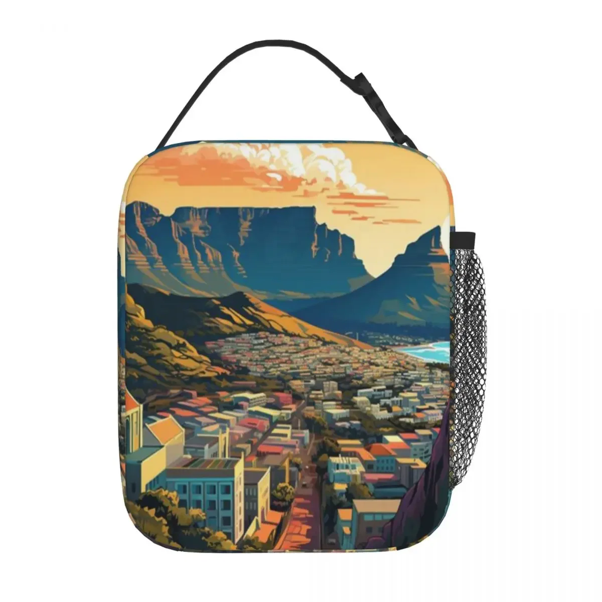 Bestselling A Pop Art Travel Print Of Cape Town - South Africa Patchwork Insulated Food Bag Hiking Snack Lightweight Lunch Bag