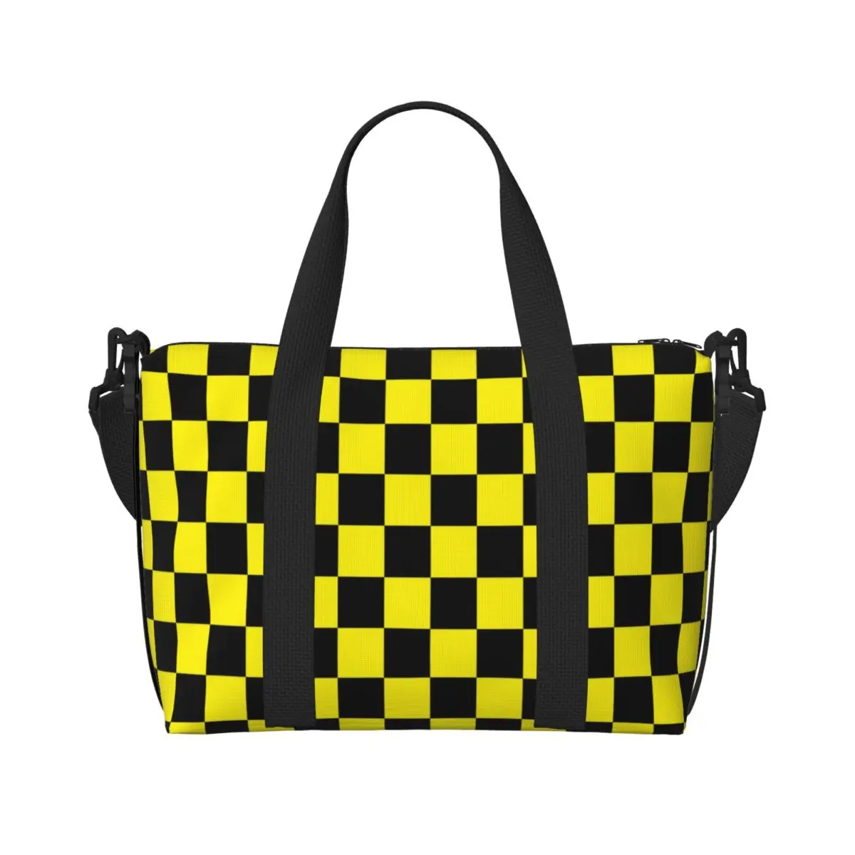 

Изготовленная на заказ желтая, черная клетчатая пляжная сумка-тоут для женщин, пляжные дорожные сумки с большим отделением для спортзала