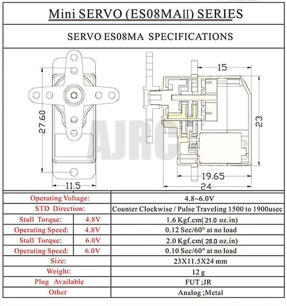 Emax Es08ma Ii 12g Analog Metal Gear Servo For Rc Car Model 1/24 Axial Scx24 90081 Axi00006 Axi00002 Gladiator Upgrade Parts