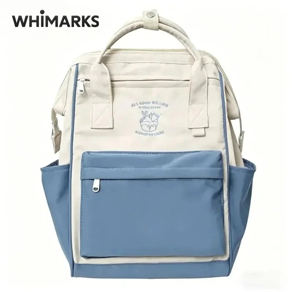 WHIMARKS Waterproof Backpack Cute School Bag Simple Color Match Large Capacity Leisure Travel Sports Trip Storage for Students