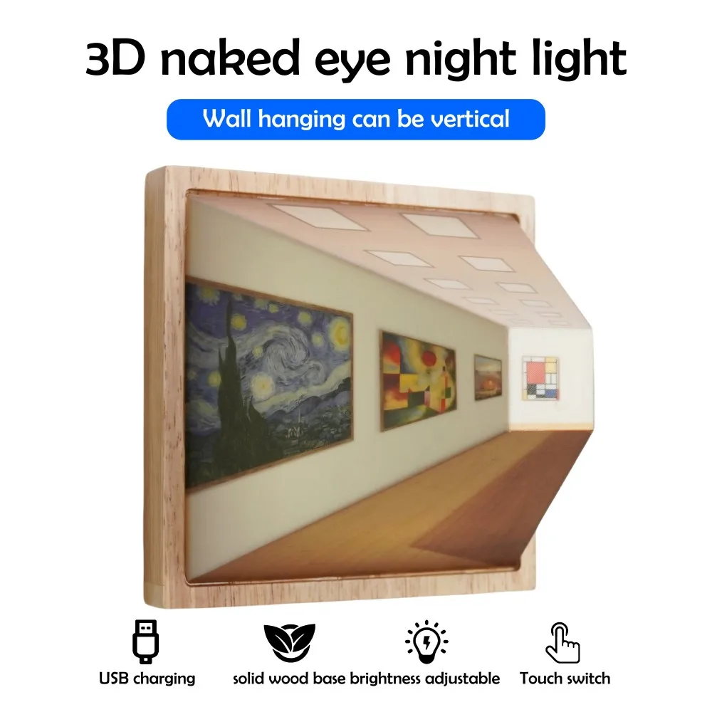 F2 ความแปลกใหม่ 3D โคมไฟ Naked Eye Visual Night Light Optical Art บรรยากาศโคมไฟติดผนังภาพวาดแสงเด็กของขวัญ
