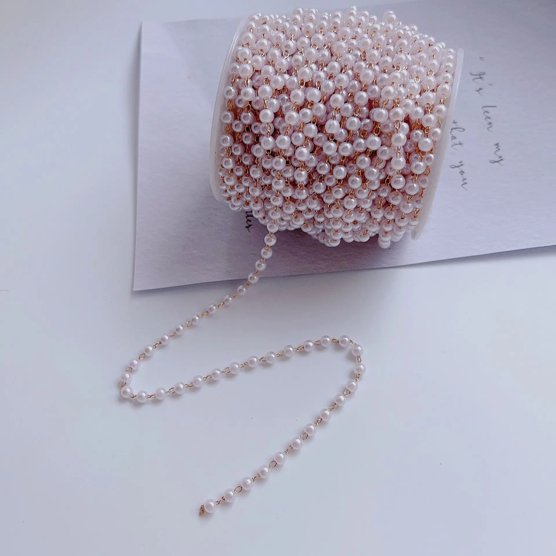 20m Gold Pearl Rhinestone Cup Chain Glass Dense Rhinestone ABS Pearl Chain Trim Apparel Cup Chain For Garment