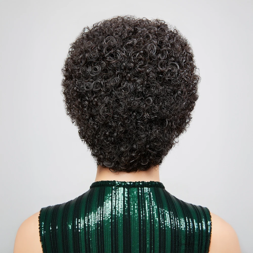 Pixie Cut Bob Perücke Afro Lockig Jerry Curly Kurz Machine Made 100% Echthaar Brasilianisch Natur Schwarz Versand aus FR Lager für Frauen – Detail 6