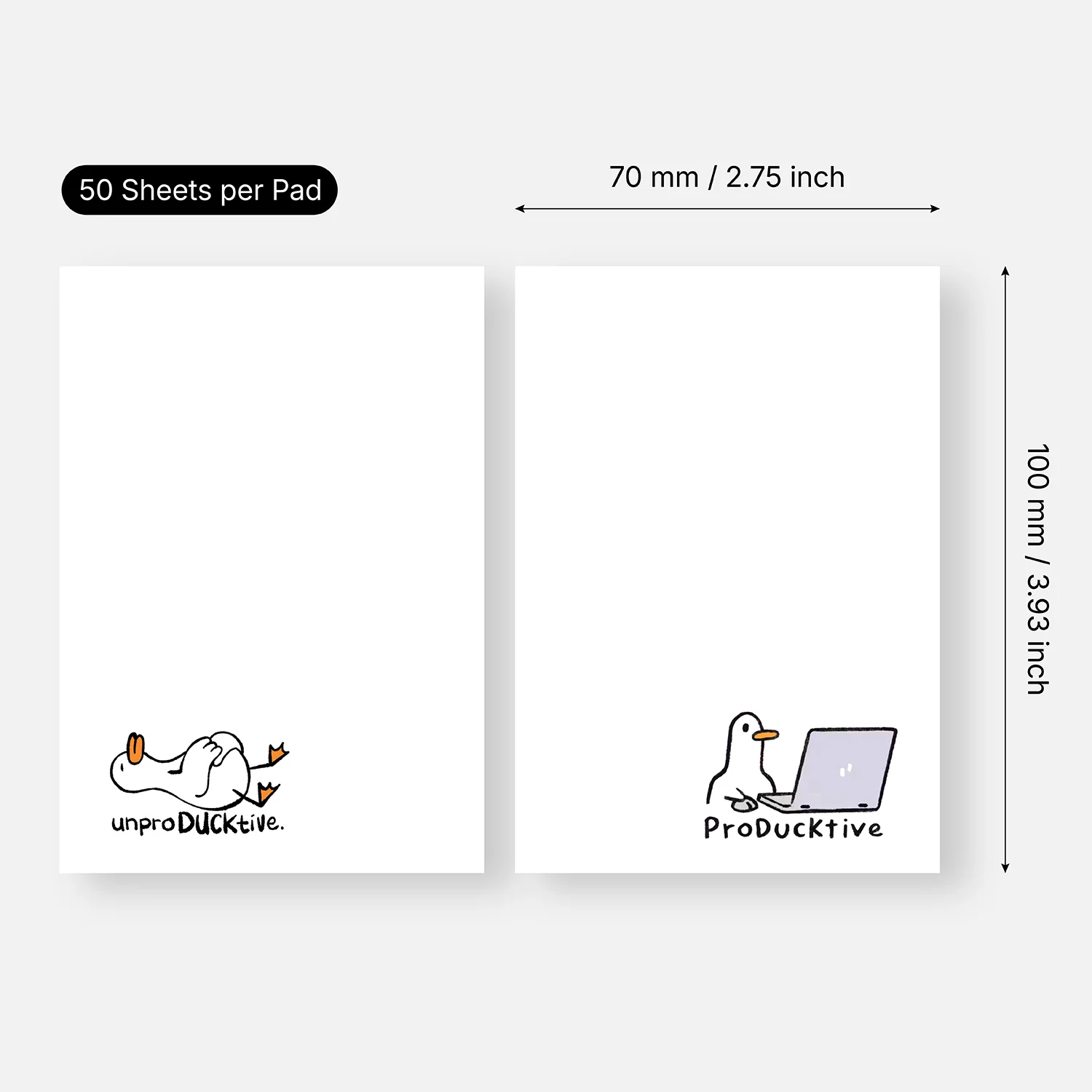 2 PCS Funny Duck Sticky Notes, 100 Sheets Total, Cute Minimalist Memo Pads, Self-Adhesive Reminder Notes, Blank Notepad