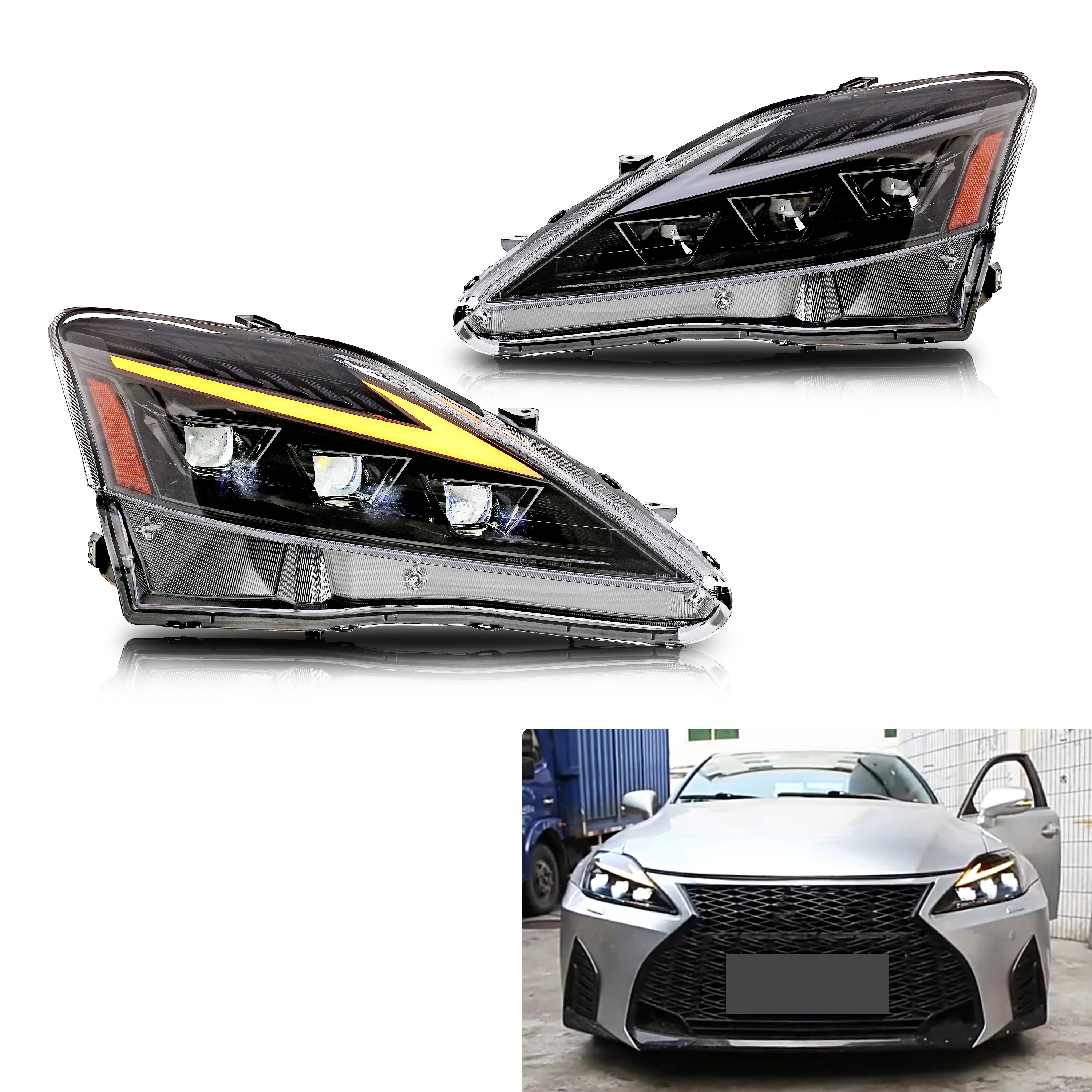 

Светодиодные фары для Lexus IS250 IS350 ISF IS ii 2006-2013 DRL, тройные проекторы, последовательные передние лампы указателя поворота в сборе