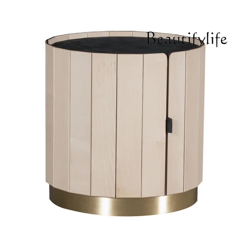 

Nordic Light Luxury Bedside Table Simple Modern Small Sofa Side Table Italian Minimalist Leather Bedside Cabinet