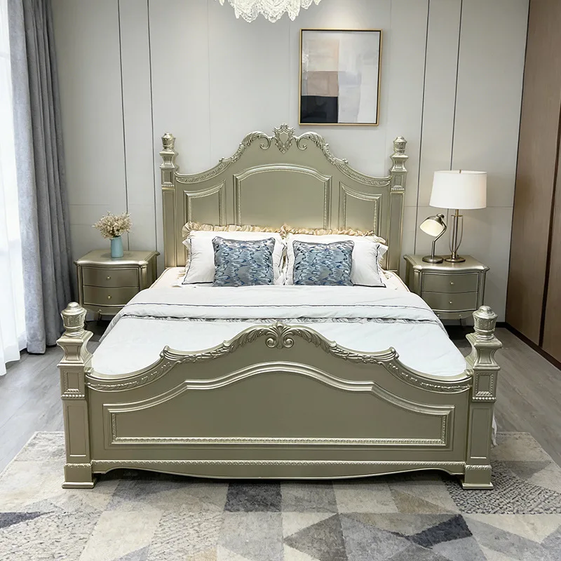 American French villa retro carved solid wood pillar bed European master bedroom 1.8 meters double bed