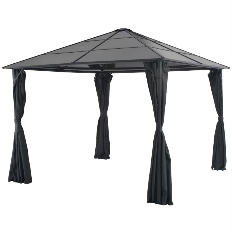 

Gazebo with Curtain Aluminum 9.8'x9.8' Black
