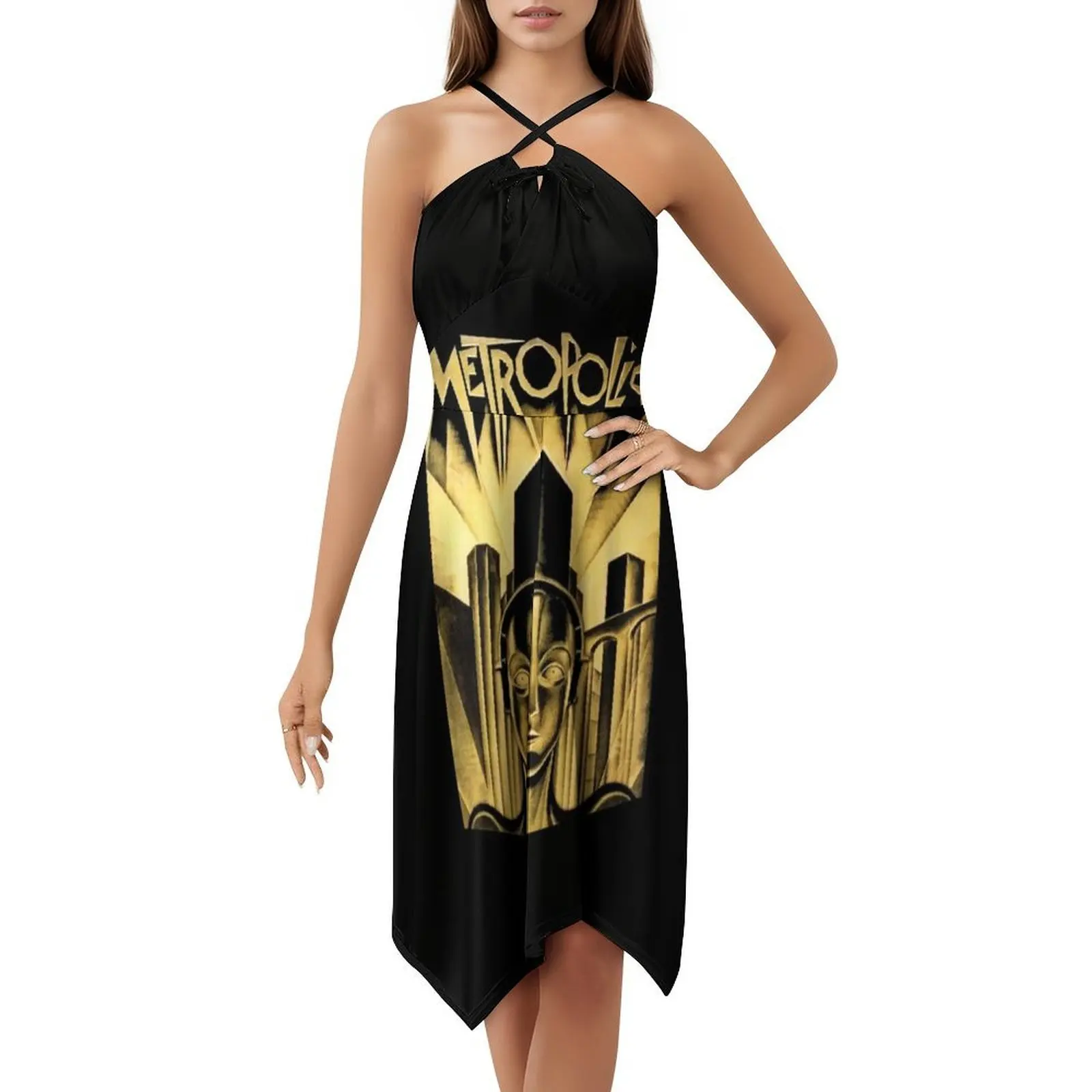 متروبوليس (1927) - فستان قصير على طراز بريبي فني للنساء على شكل حرف a فضفاض مناسب فستان يوم غير رسمي متروبوليس 1927 عمل فني مسائي