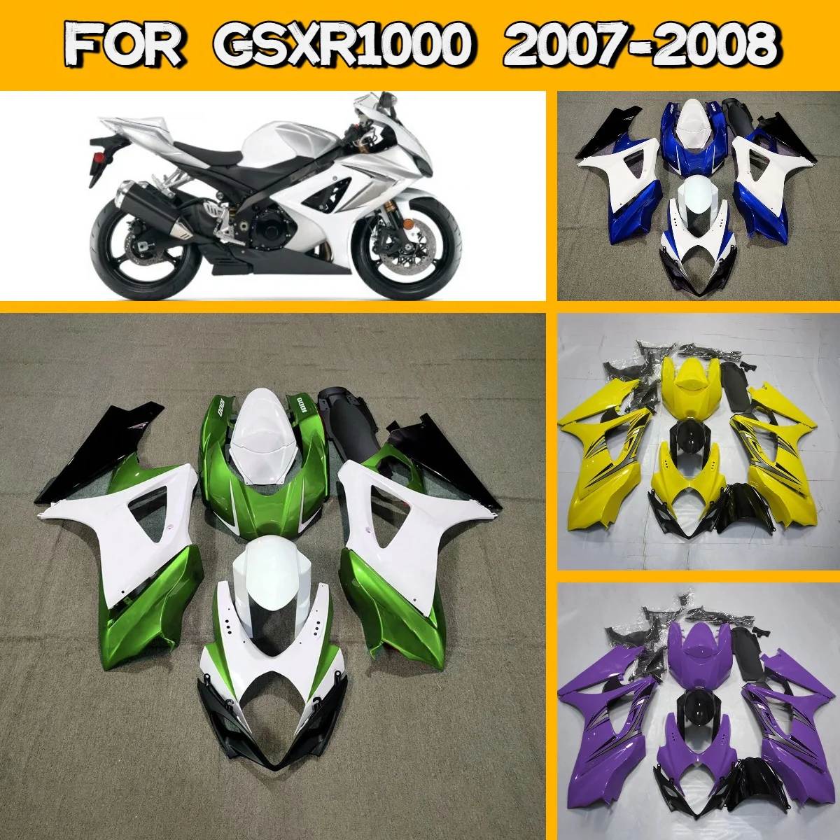 

Комплект обтекателей для Suzuki GSXR1000 2007-2008 годов, идеально подходящий для моделей 07-08, изготовленный методом литья под давлением, для вторичного рынка.